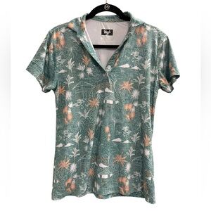 WAGGLE Women's Golf Polo Shirt in Cabana Green Size Medium